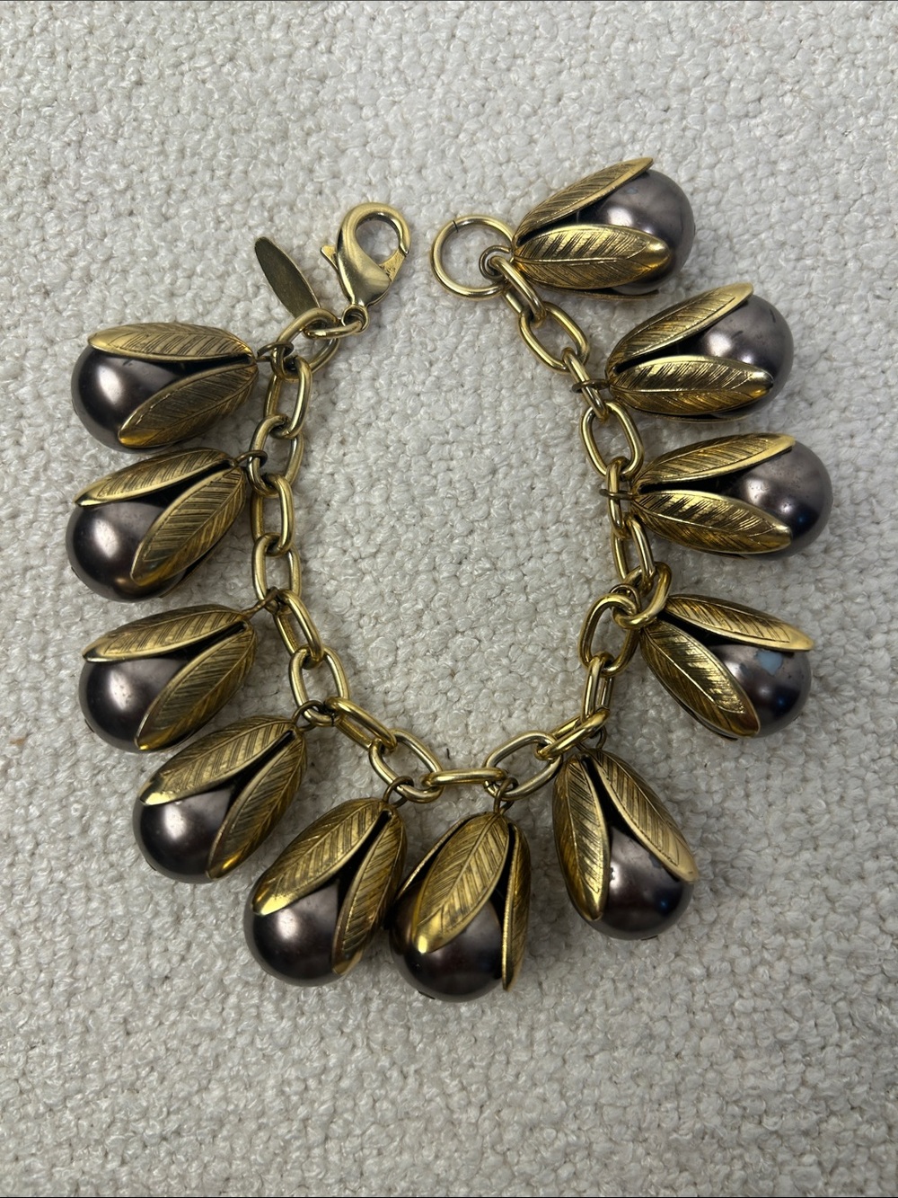 Anthropologie Lenora Dame Acorn Charm Bracelet Gold Gunmetal
